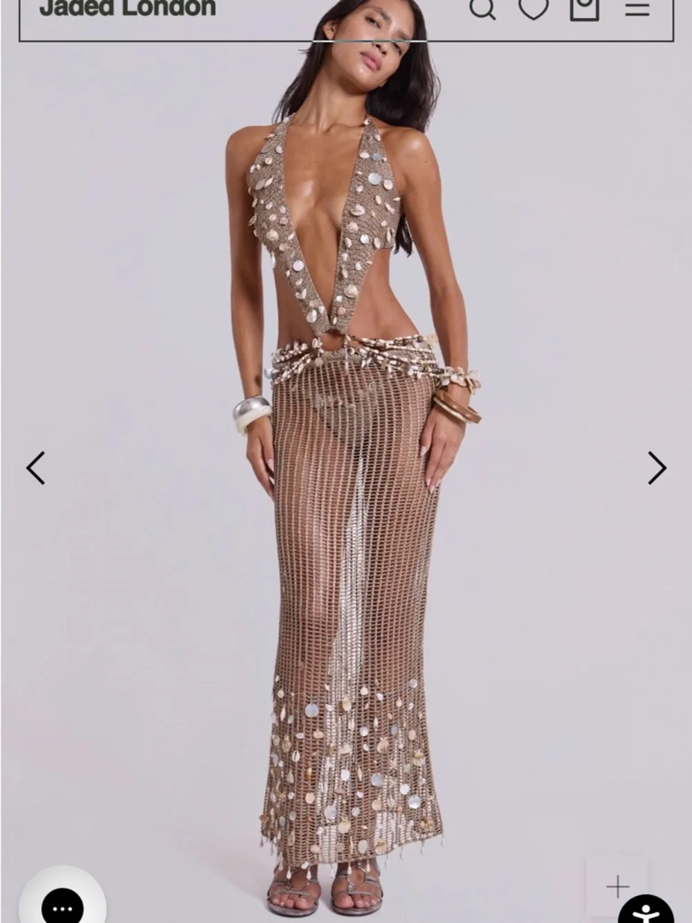 Jaded London Shells Vida Backless Crochet Maxi Dress Metallic Open Back Small - Picture 6 of 15